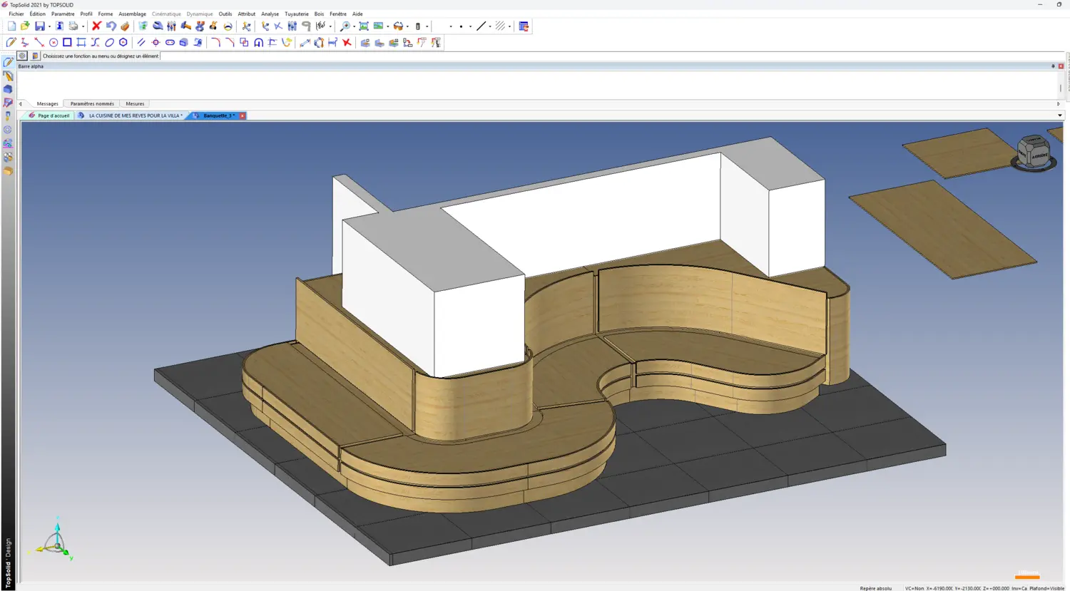 Projet d’agencement courbe conçu dans TopSolid’Wood
