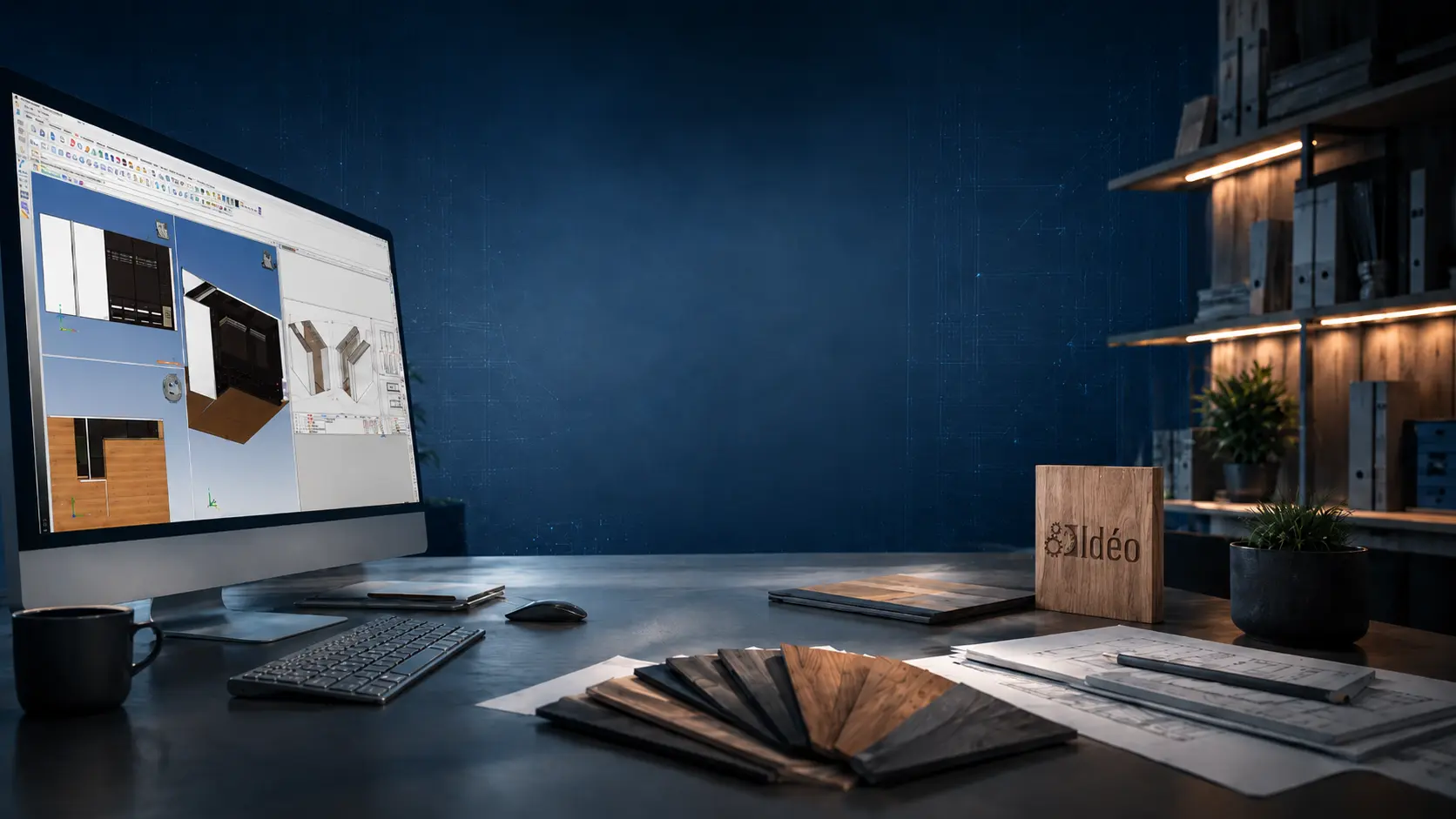 Poste de travail présentant un projet d’agencement dans TopSolid’Wood