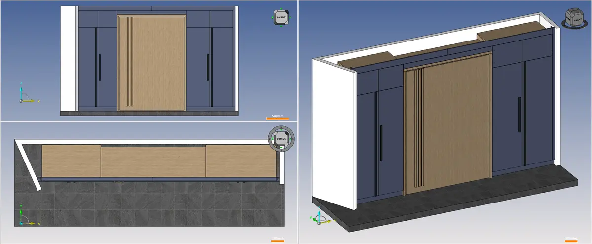 Agencement avec façade coulissante